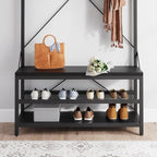 IDEALHOUSE Industrial Hall Tree with Bench and Shoe Storage, 3-in-1 Entryway Mudroom Organizer with 8 Coat Hooks, Heavy Duty Standing Clothes Rack for Hallway, Black