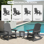 Adjustable Adirondack Rocking Chair Set of 2 with Retractable Ottoman Footrest, 4-in-1 Foldable HDPE Outdoor Rocker, Weather Resistant Adirondack Chair for Porch, Garden & Poolside, Grey