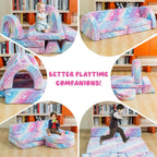 10Pcs Modular Kids Play Couch Glow, Convertible Play Fort Kids Couch, Instant Rebound 28D Foam Toddler Couchs, Kid Sofa for Playroom, Bedroom Furniture, Colorful and Unicorn