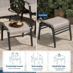 Outdoor Ottoman Set of 2, Comfort Outdoor Footstool with Supportive Textliene and Metal Frame, Stackable Oversized Outdoor Foot Rest for Patio, Garden, Pool, Balcony -Brown