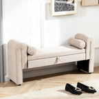 60.5" End of Bed Bench, Velvet Bedroom Bench,King Bed Bench,with 2 Pillows,Upholstered Bench,Suitable for End of Bed, Entryway Living Room,Bedroom. (Linen Apricot)