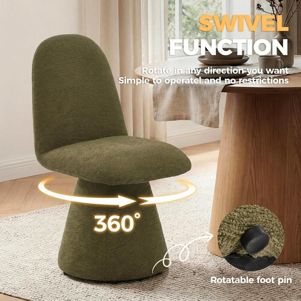 DUOMAY 360° Swivel Dining Chairs Set of 2, Mid Century Modern High Back Upholstered Kitchen Room Chair with Silent Rotating Base, Soft Chenille Accent Chair for Home Office Bedroom Reading, Green