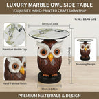 Virubi Owl Accent Table Animal Statue End Table, Round Faux Marble Top Side Table, Durable Resin Decorative Table for Living Room Office Entryway