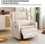 Oversized Swivel Rocker Recliner with Lumbar Cushion, Power Recliner Nursery Chair with Adjustable Headrest, Nursery Glider Recliner for Living Room, Beige