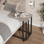 Sweetcrispy C Tables Counch that Slide Under, Bed Side Table Tray Sofa Portable Rolling with Wheels Metal Frame Adjustable Feet, Wood Stand for Living Room Entryway Small Space Bedroom, Grey