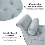 65" Velvet Storage Bench, 65" Vintage Upholstered Rolled Armed Button Tufted Stool Bench for Bedroom, Living Room, Entryway, Hallway, Dressing Room (Light Grey)