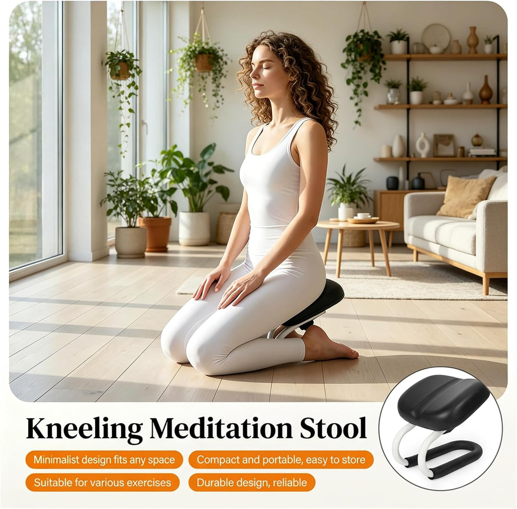 Meditation Bench Kneeling Stool Adjustable Height for Yoga, Home Studio Meditation – Portable Folding Seiza Chair with Non-Slip Cushion, 3 Level Ergonomic Metal Prayer Stool