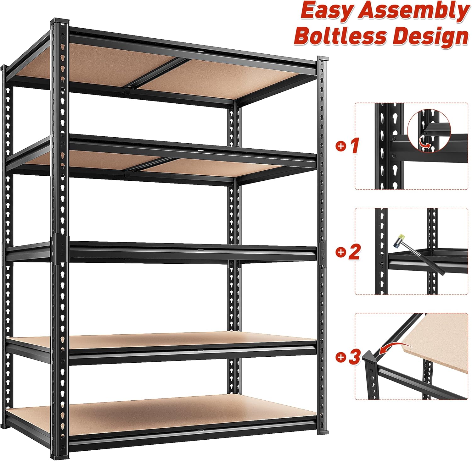 REIBII 2400LBS Garage Shelving 5 Tier Storage Shelves Heavy Duty, Adjustable Metal Shelving Unit,Garage Shelves for Basement,Warehouse,Pantry,Closet,Kitchen 72" H x 35.55" W x 16" D,2 Pack | Heavy Duty