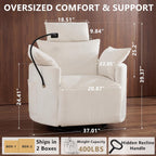 Chenille Nursery Rocking Chairs Recliner, Manual, White | 4" Height and 55° Angle Adjustable Headrest, 360° Silent Swivel, Glider, Phone Holder, 2 Side Pockets, 2 Pillows, 400LBS