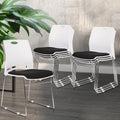 CLATINA Stacking Home Office Guest Chair, Reception Stackable Chairs with Metal Sled Base, Conference Lobby Waiting Training School Kitchen Banquet Chair, Plastic Desk Chairs No Wheels, White, 8 Pack