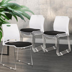 CLATINA Stacking Home Office Guest Chair, Reception Stackable Chairs with Metal Sled Base, Conference Lobby Waiting Training School Kitchen Banquet Chair, Plastic Desk Chairs No Wheels, White, 8 Pack