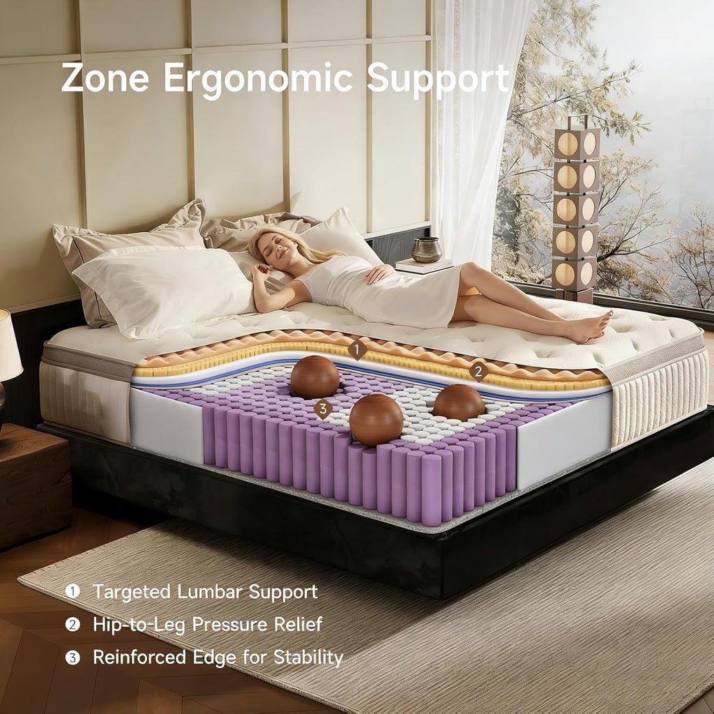 Queen Mattress, 12 Inch Hybrid Queen Mattress in a Box, Memory Foam & Individual Pocket Springs, Medium Firm, Motion Isolation, Ideal for All Sleep Positions, CertiPUR-US Certified