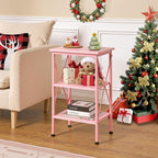 VECELO End Table Set of 2, Nightstand, 24" Tall Living Room Side Tables, X-Design Reinforced Bedside Table, Nightstands with 3-Tier Storage Shelves for Small Spaces, Office, Bathroom, Bedroom, Pink