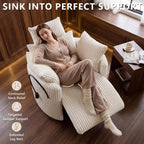Manual Nursery Glider Recliner with 4" Height and 55° Angle Adjustable Headrest, 360° Silent Swivel Rocking Chair, Phone Holder and 2 Pillows, 400 LBS, Corduroy, White