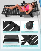 Patio Chaise Lounge Chair Set of 2, Oversize Lounge Chairs with Wood Texture& Rolling Wheels, HDPE 6-Position Plastic Lounge Chairs for Poolside, Patio, Deck, Beach,Black