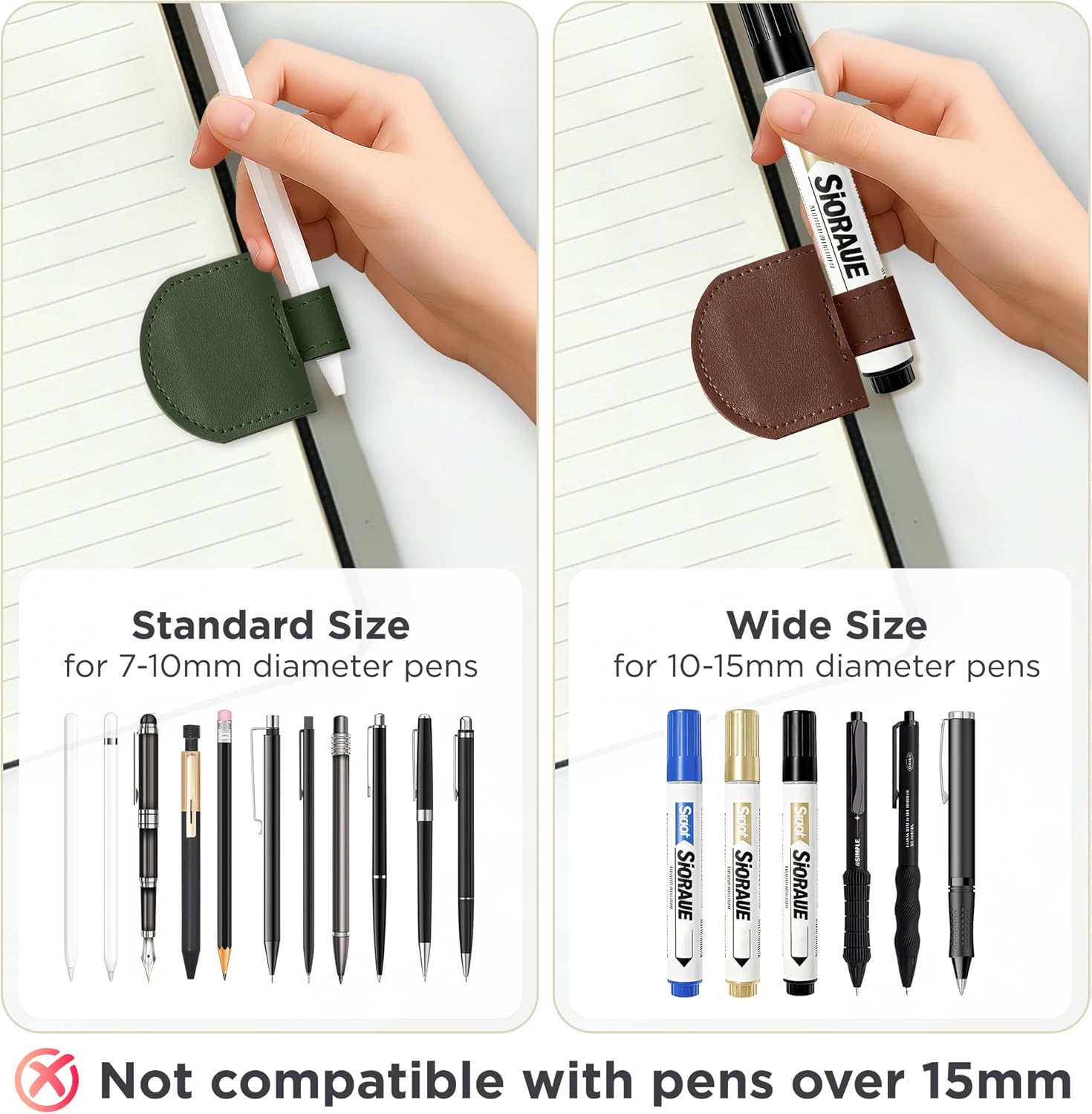 SESENSE Magnetic Pen Holder for Notebook - 3 Pcs Leather Magnetic Bookmarks Holder for Reading Women, Book Lover Gifts for Bookish, Standard Size