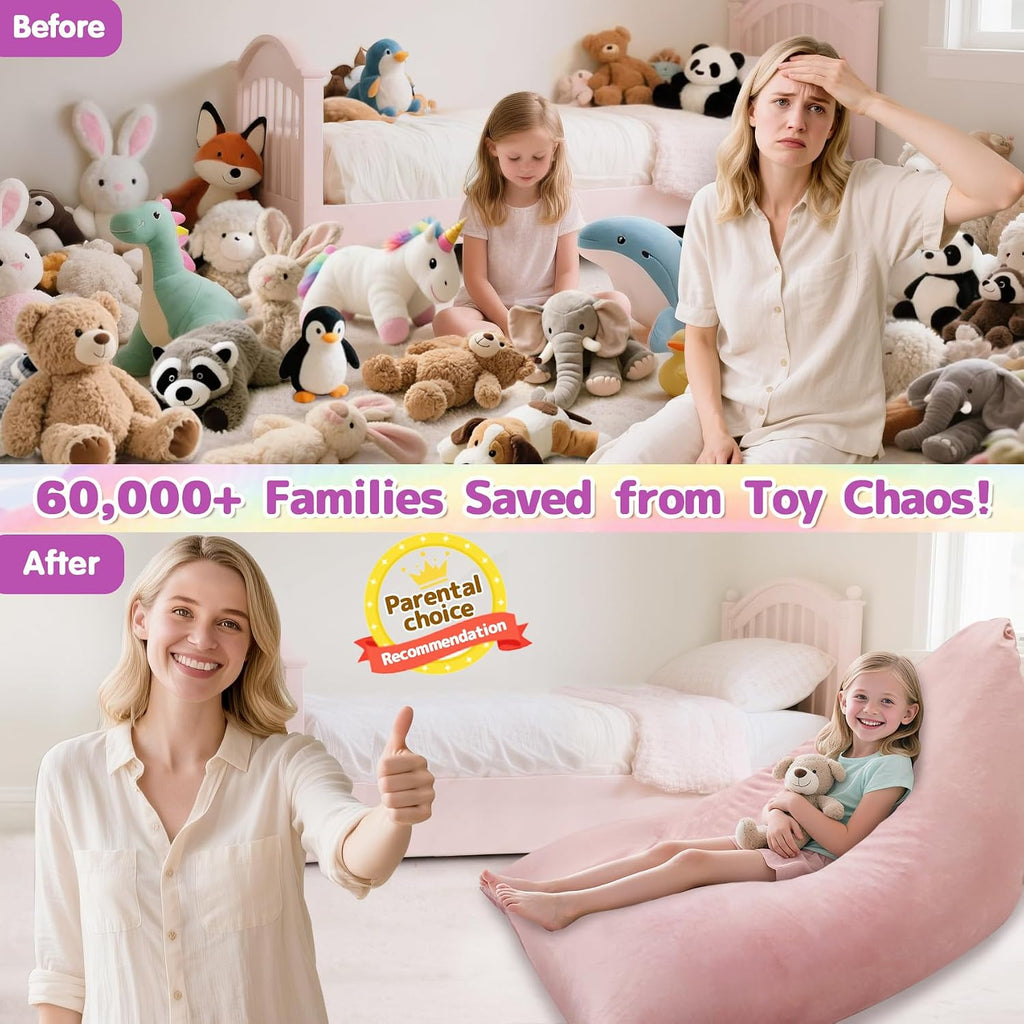 Jorbest Stuffed Animals Storage Bean Bag Chair for Kids and Adults, Luxury Velvet Stuffed Animals Bean Bag Storage, Cover Only(Sweet Pink 200 L/52 Gal)