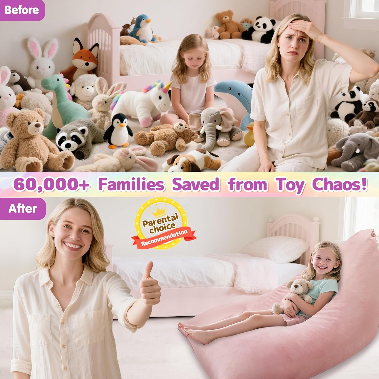 Jorbest Stuffed Animals Storage Bean Bag Chair for Kids and Adults, Luxury Velvet Stuffed Animals Bean Bag Storage, Cover Only(Sweet Pink 200 L/52 Gal)