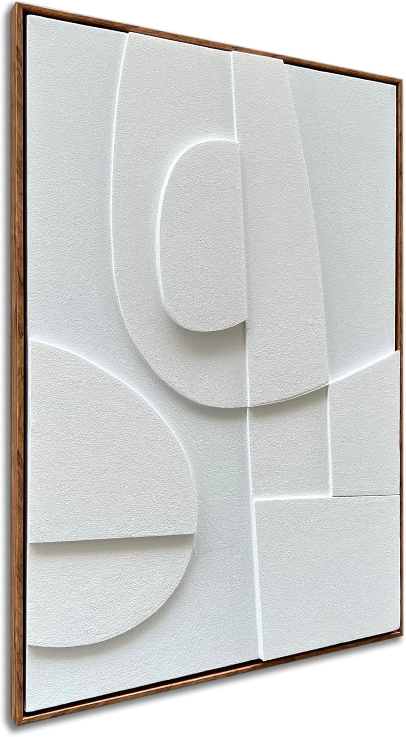 NANKAI Art Hand-Painted Three-Dimensional White Texture Art Modern Minimalist Decorative Oil Painting for Home, Office, Corridor and Wall Decoration 36x24 Inches (with Solid Wood Exterior Frame)