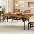 RALGEND 63" Extendable Dining Table for 4-6, Folding Kitchen Table with Drop Leaf, Farmhouse Dining Room Tables with Wine Rack, for Kitchen and Dining Room, Rustic Brown and Black