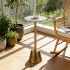 White Marble Pedestal Side Table, Round Accent End Table with Metal Base for Couch, Small Drink Tables for Small Spaces, Vintage Antique Gold Cocktail Martini Table for Living Room