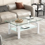 Tempered Glass Coffee Table Set of 3 Coffee Table and End Tables Set,Living Room Tables Set,Coffee Table & Side Table Set of 2,Glass Table Top,Metal Legs (White)