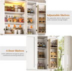 71"H Tall Kitchen Pantry Cabinet,39"W Large Freestanding Kitchen Hutch Wood Stoarge Floor Cabinet w/6 Door Shelves,2 Large Drawer,Adjustable Shelves,Modern Food Pantry for Kitchen,Dining Room,White