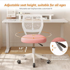 JPBSTO Armless Desk Chair, Height Adjustable Swivel Office Rolling Task Chairs with Soft Mesh Padded Cushion, Ergonomic Small Study Computer Chair for Girls Boys Teens, Pink