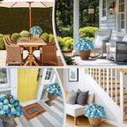 Suncalla 2 Set Turquoise Blue Artificial Topiary Ball Trees with Hydrangea Flower, 19.7" UV Resistant Outdoor Artificial Plants with Ground Spike for Planter Front Door Home Indoor Porch Patio Decor