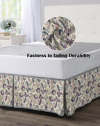 Bed Skirt King Size Paisley Ethnic Style Pleated Dust Ruffle Easy Fit Bedskirts with 16 Inch Drop Purple Vintage Floral Wrinkle and Fade Resistant Bedroom Decor