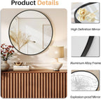 Bathroom Mirror for Wall, 24 Inch Round Mirror, Matte Black Metal Framed Circle Vanity Mirror for Bathroom Bedroom Living Room Entryway, Anti-Rust, Tempered Glass, Hanging or Leaning