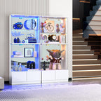 VersionTECH. Display Cabinet with Glass Doors, 4-Tier Curio Cabinet with RGB Lights for Collectibles, Display Case with 2 Drawers, Adjustable Glass Shelves, Human Body Sensor, Mirror Backing, White