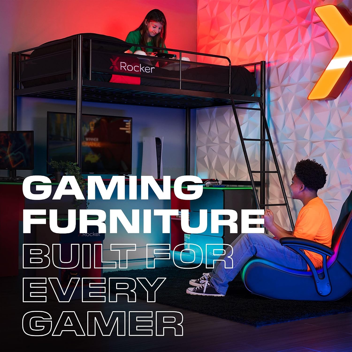 X Rocker PC Computer Gaming Desk Chair with Wheels, College Dorm Room Essentials for Guys and Girls, Adjustable, Ergonomic Office Chair, Gifts for Gamers