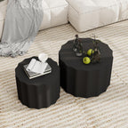 Nesting Coffee Table Set of 2, Modern Round Coffee Table with Non-Slip Feet, Wooden Circle Accent Tables for Small Spaces, Side End Table for Living Room, Bedroom, Balcony, Office, Black