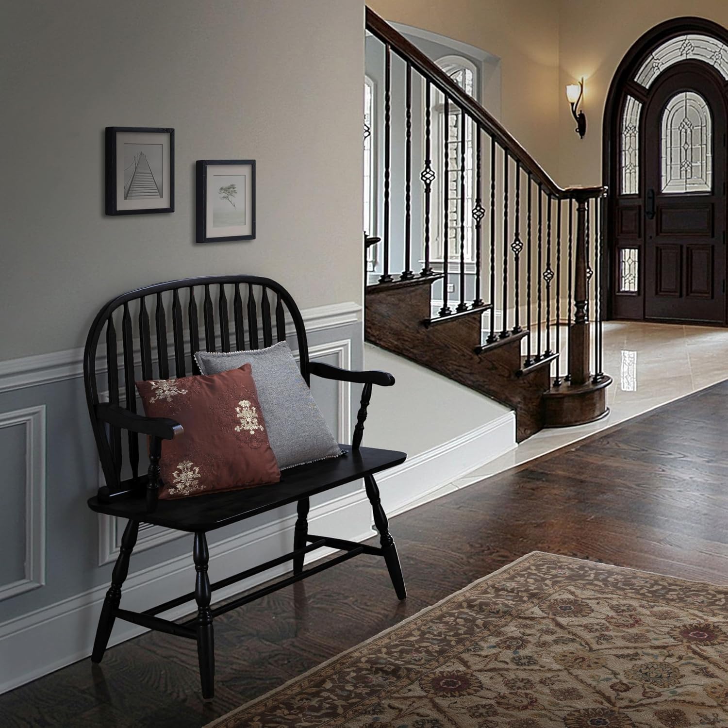 Carolina Living Windsor 44" Entryway Bench for Foyer, Entryway or Hallway, Antique Black