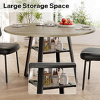 Dining Table Set for 4,Round Storage Kitchen Table and Chairs for 4,5 Piece 47Inch Circle Table Faux Leather Dining Room Chiars Set for Kitchen,Dining Room,Dinette（Grey Table,Brown Chairs）