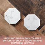 White Carrara Marble Coasters & Rose Gold Coaster Holder (Set of 5)- Durable, Thick Coasters - Protects Any Table Type & Fits Any Coffee Mug, Drinking Glass, Barware - Great Wedding