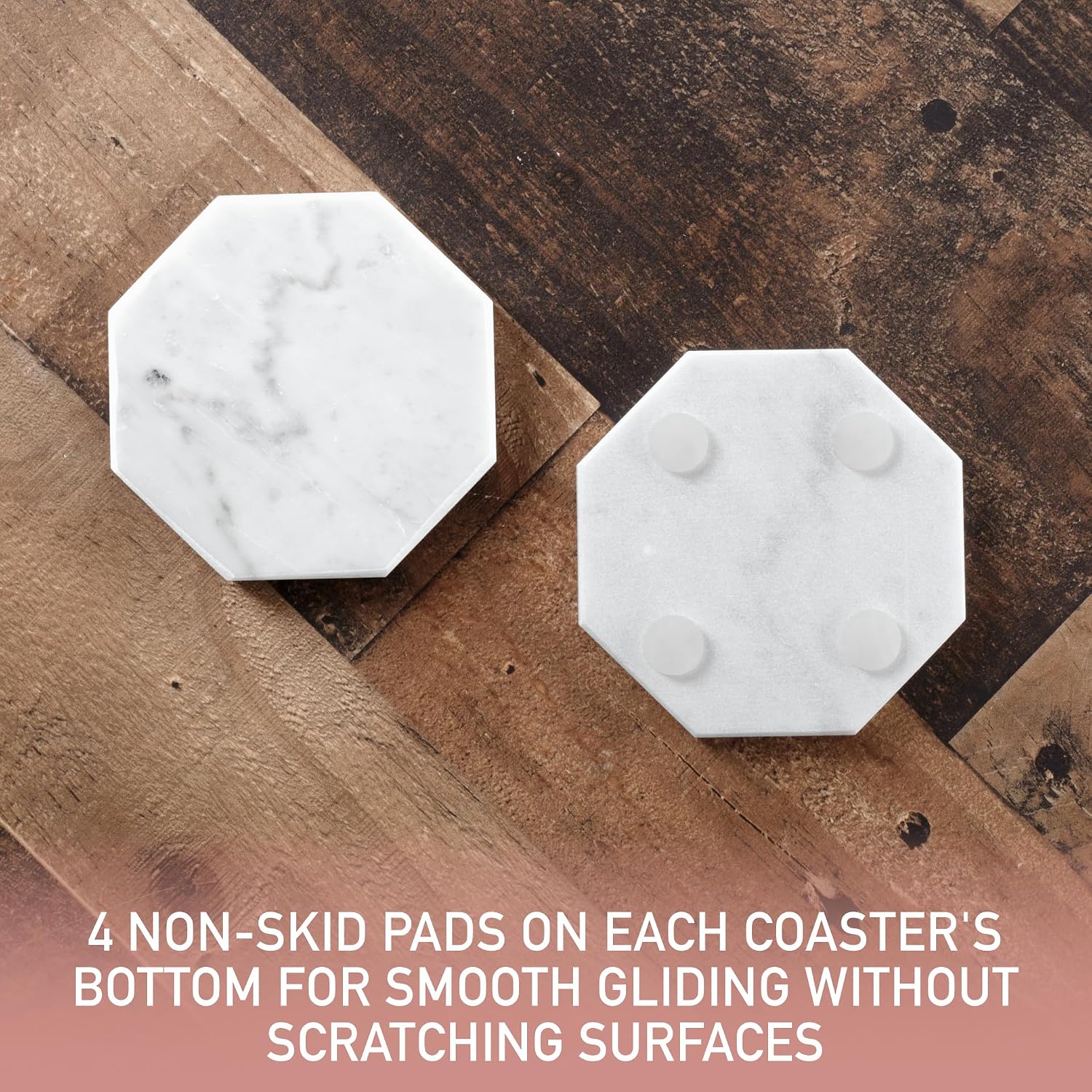 White Carrara Marble Coasters & Rose Gold Coaster Holder (Set of 5)- Durable, Thick Coasters - Protects Any Table Type & Fits Any Coffee Mug, Drinking Glass, Barware - Great Wedding