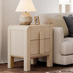 WAMPAT 23.7" Tall Beige Nightstand with Charging Station, Modern Mid Century End Table Wood Bedside Table w/2 Storage Drawers, Side Table Bedside Cabinet for Bedroom,Living Room