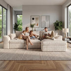 106" Modular Cloud Sofa L-Shaped, Boneless Deep Seat Sectional with High-Density Foam, Washable Corduroy Fabric, No Assembly Required for Living Room Apartment, Beige