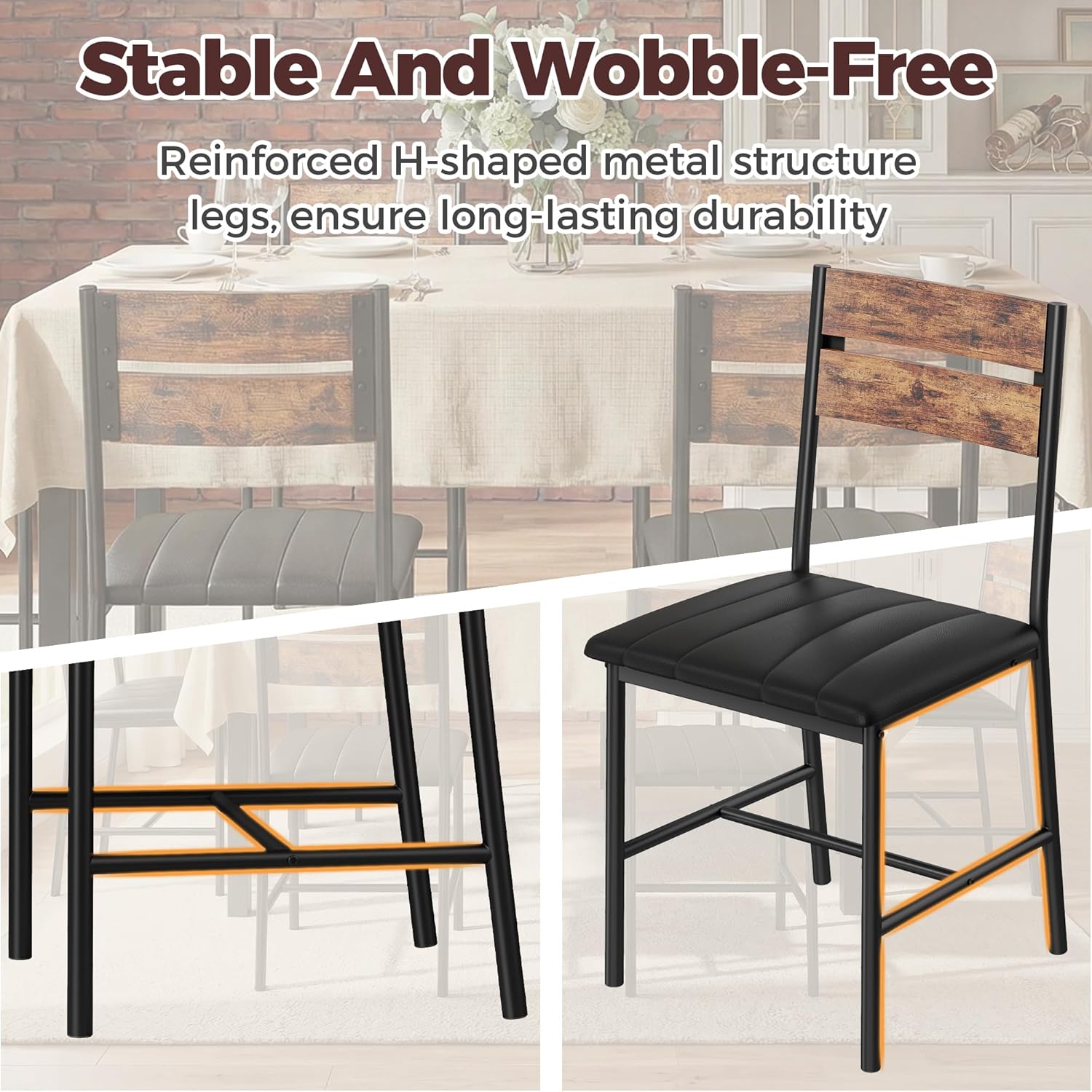 IRONCK Upholstered Dining Chairs Set of 4, Modern Dining Room Chairs with Ergonomic Backrest, MDF Board and Metal Frame, Kitchen Chairs for Dining, Kitchen and Living Room, Rustic Brown