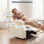 FiveWillowise Rocking Chair Nursery with Adjustable Armrests, 360° Swivel Rocker Recliner for Moms, Manual Gilder Rocker Nursing Chair with Wide Foot Rest for Living Room, Bedroom, Beige