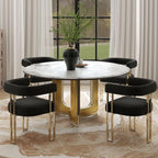 Hyfirm Set of 4 Modern Black Boucle Dining Chairs with Gold Metal Legs, Mid Century Accent Upholstered Barrel Armchairs with Open-Back for Kitchen, Dining Room, Living Room, Apartment