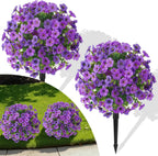 Outdoor Artificial Flowers Fake Plants, Artificial Topiary Balls with Ground Spikes, UV Resistant, Mix 4 Colors, 2 Pack, 20 inch, Garden Porch Patio Gravesite Indoor Decor
