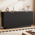 63'' Large Fluted Sideboard Buffet Cabinet, Modern Storage Cabinet with Adjustable Shelf, Console Table Wine Bar Accent Credenza with 4 Doors for Dining Room, Living Room, Hallway(Black)