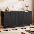 63'' Large Fluted Sideboard Buffet Cabinet, Modern Storage Cabinet with Adjustable Shelf, Console Table Wine Bar Accent Credenza with 4 Doors for Dining Room, Living Room, Hallway(Black)