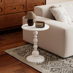 Funecy Metal Small End Table,Vintage Matte Black Round Side Table Nightstand for Bedside or Sofa,Small Accent Pedestal Table for Living Room Corners Bedroom Patio and bar (Light White)