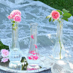 Glass Bud Vases for Centerpiece,12 Pcs Small Clear Ribbed Flower Vases for Weddings, Parties, Home Decor (8.5" Tall, Bulk Set) - Minimalist Table Vase for Roses, Pampas Grass, DIY Arrangements