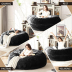 Bean Bag Chair for Adults Soft Comfy Bean Bag for Adults, Cozy Reading Chair, Large Round Bean Bag Couch, Versatile Living Room & Bedroom Chairs (Black, 5FT)