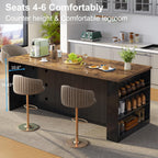 IBF 71" Large Kitchen Island with Storage, Rustic Wood Island Table with Seating for 4-6, Stationary Island Cabinet with Drawers, Fridge Space, Modern Counter Height Island Bar, Rustic Brown and Black